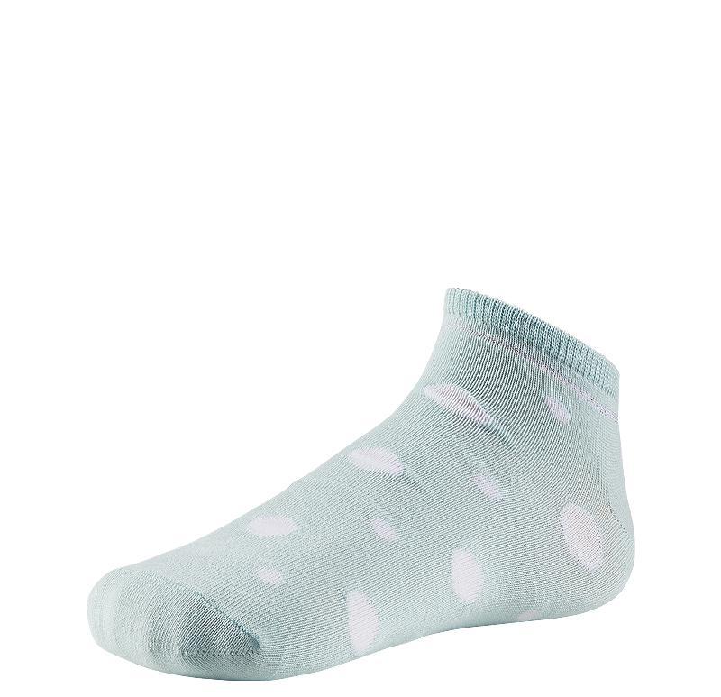 Ysabel Mora 12689 Stripes and Spots low socks - Two pack of low ankle socks with sparkly silver lurex cuffs, one pair has a white polka dot pattern and the other has a thin horizontal stripe pattern.