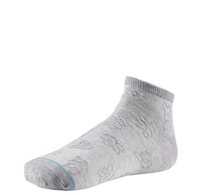Ysabel Mora 12690 Flower 2 Pack Socks - Two pack of low ankle socks, one pair is a peach colour with a flower pattern in pastel shades of yellow, lilac, green and white and the other is a light grey with the outline of the same flower pattern.