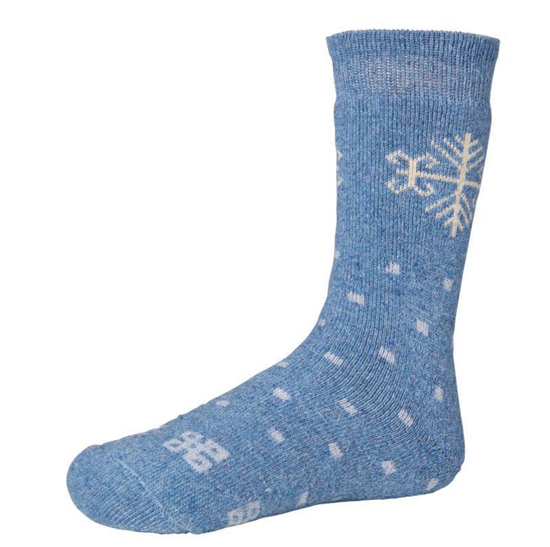 Ysabel Mora 12720 Snowflake Sock - Warm and cozy thick knitted blue socks with a touch of wool and angora, with a snowflake motif and all over dotted square pattern.