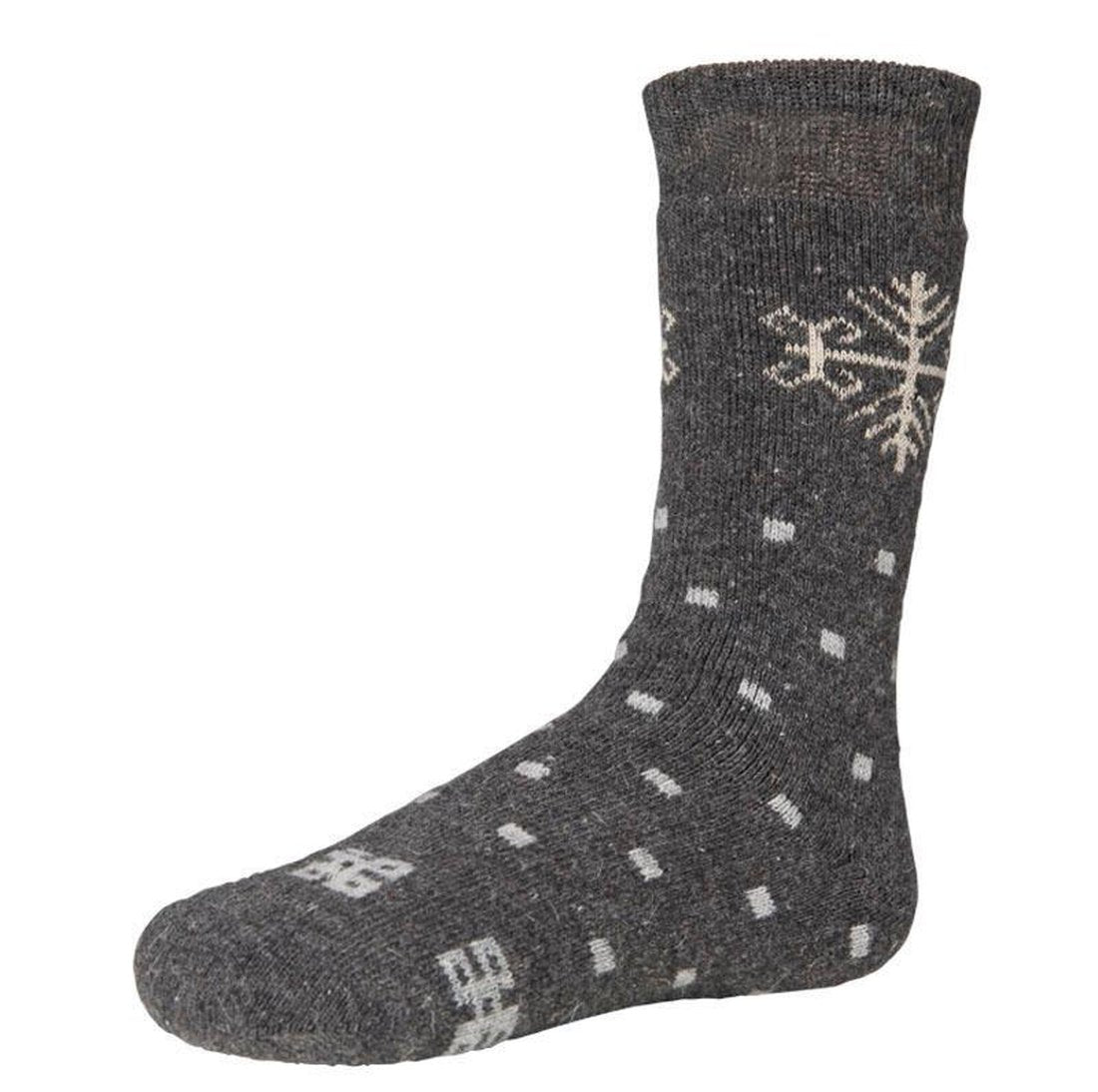 Ysabel Mora 12720 Snowflake Sock - Warm and cozy thick knitted grey socks with a touch of wool and angora, with a snowflake motif and all over dotted square pattern.