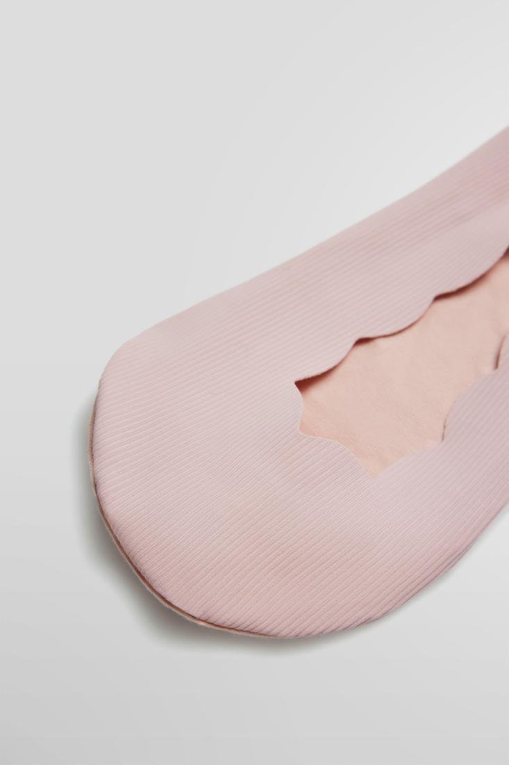 Ysabel Mora 12854 Scalloped Liners - Light ribbed pale pastel blush pink microfibre shoe liner invisible socks with scalloped edge and anti-slip silicone grip on heel.