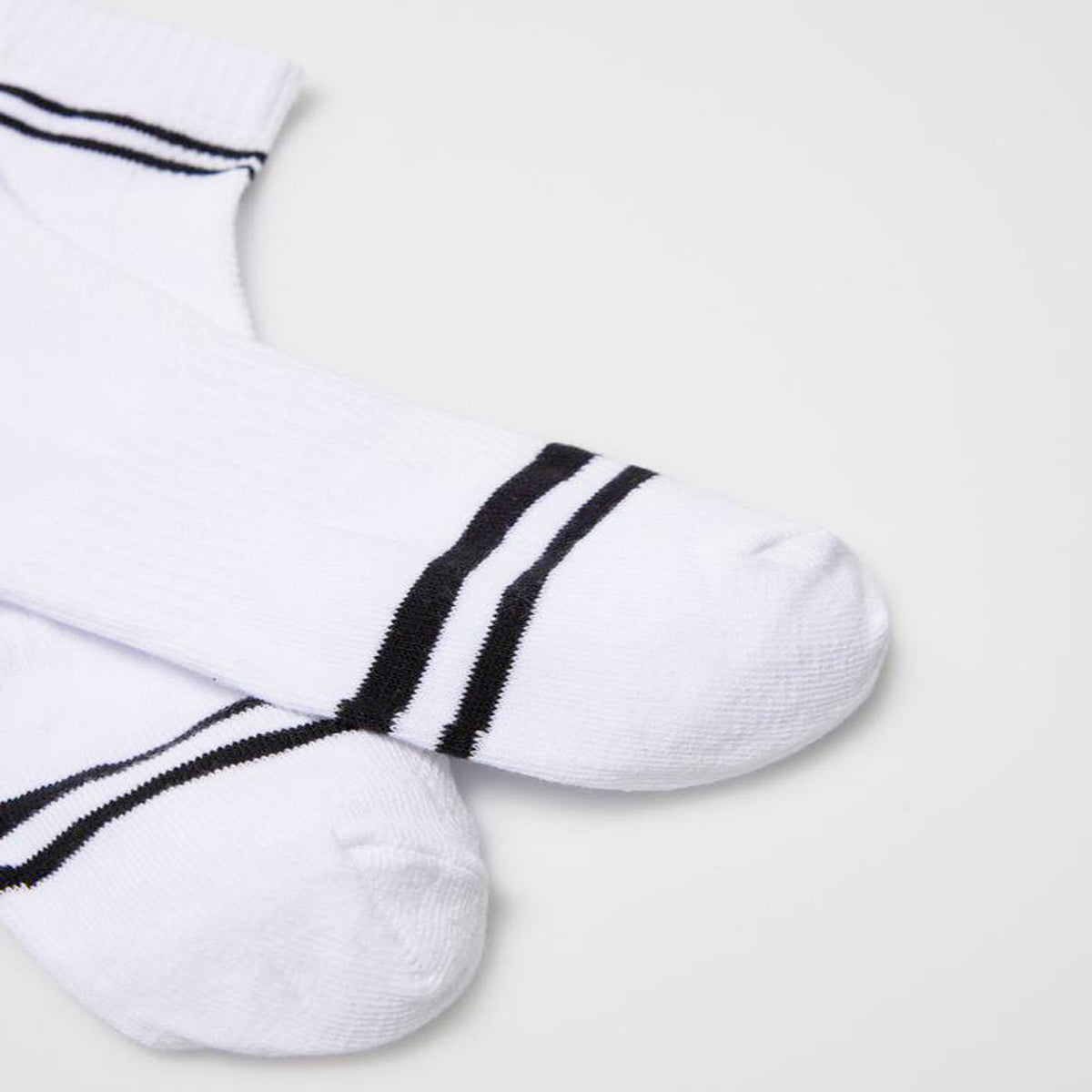 Ysabel Mora 12868 Sporty Socks 3 Pk - Three pack of low cotton ankle socks (black, white and pale pink) with a double sports striped cuff and striped toe with a built in elasticated band across the foot for extra support.