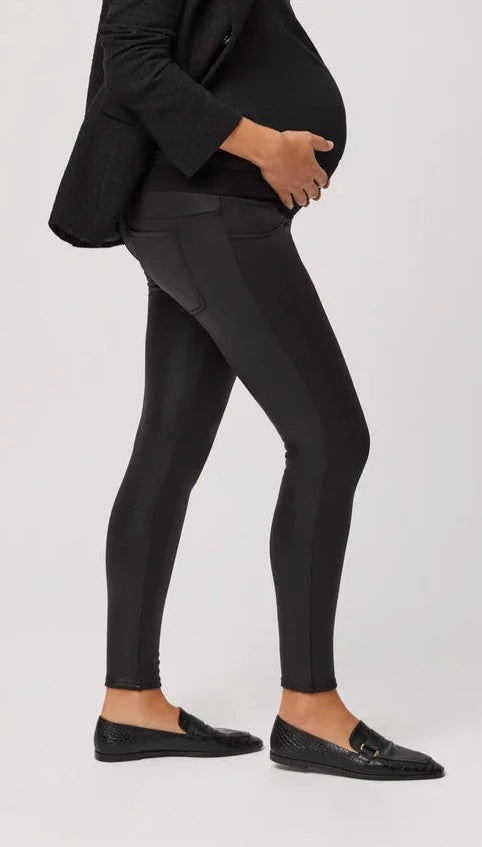 Ysabel Mora 70169 Thermal Maternity Leggings - Waxed finish trouser leggings with a warm fleece lining, back pockets and an extra wide elasticated waistband for a perfect fit on the tummy throughout pregnancy.