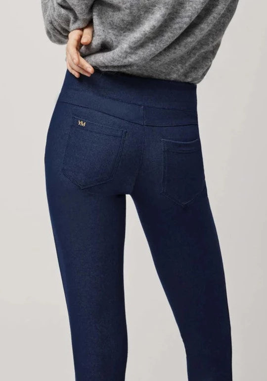 Ysabel Mora 70170 Buttoned Jeggings - High rise dark denim jean leggings (jeggings) with faux front pockets lined with gold buttons and back pockets.