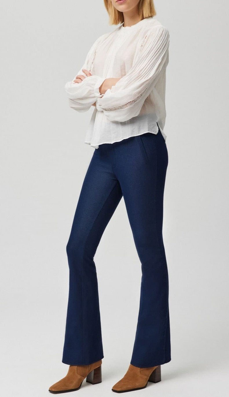 Ysabel Mora 70172 Flared Jeggings - Dark denim blue flared stretch leggings with a flared boot leg, faux front and back pockets and fly top stitching.