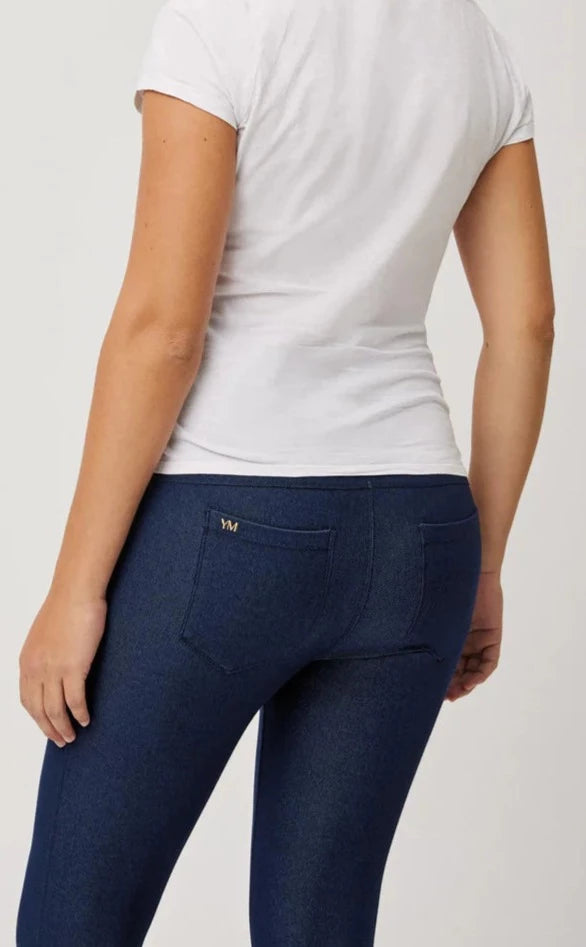 Ysabel Mora 70177 Maternity Jeggings - Dark denim stretch cotton maternity jean leggings (jeggings) with an extra wide elasticated waistband for a perfect fit on the tummy throughout pregnancy, faux front pocket stitching and rear back pockets.