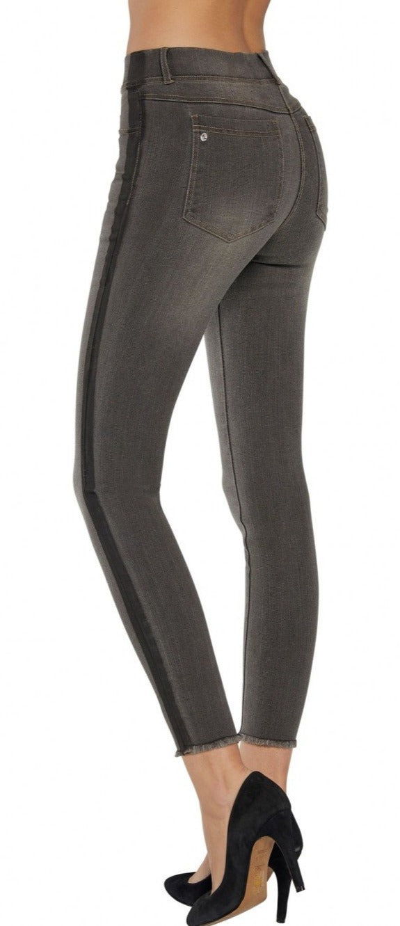 Ysabel Mora 70250 Faded Stripe Jeggings - grey denim jeans leggings with a dark grey side stripe