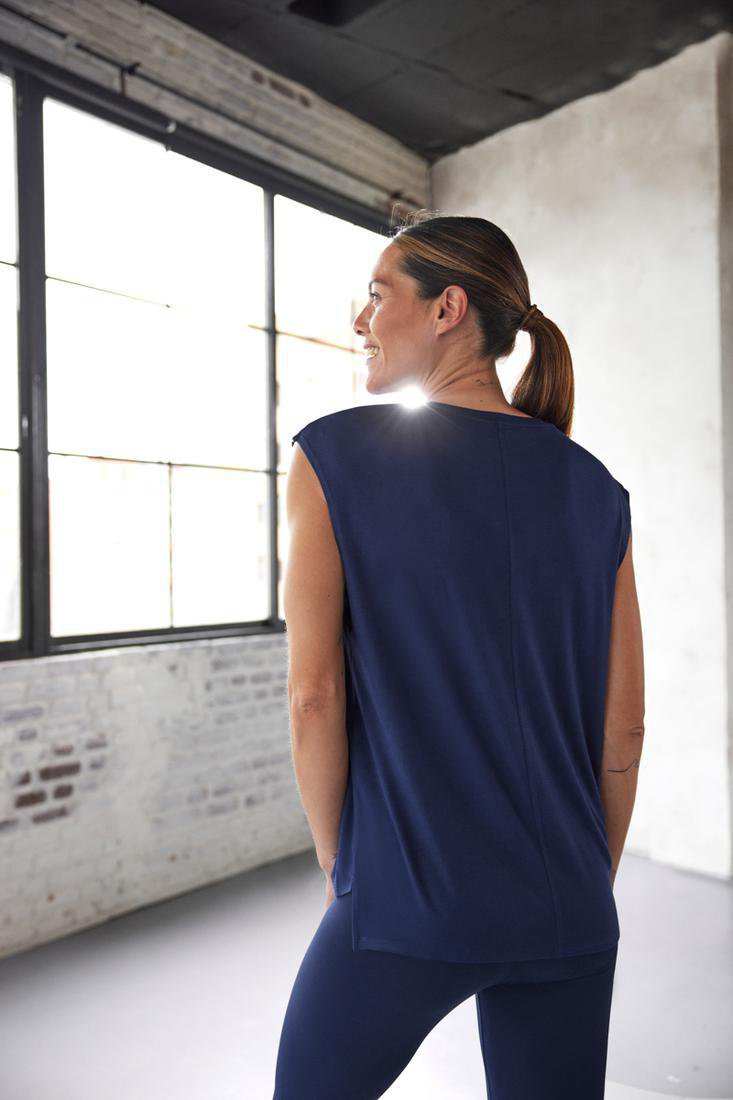 Ysabel Mora 70805 Sports Shirt - Light and airy navy blue sleeveless sports t-shirt top made of breathable elasticated fabric allowing total freedom of movement.