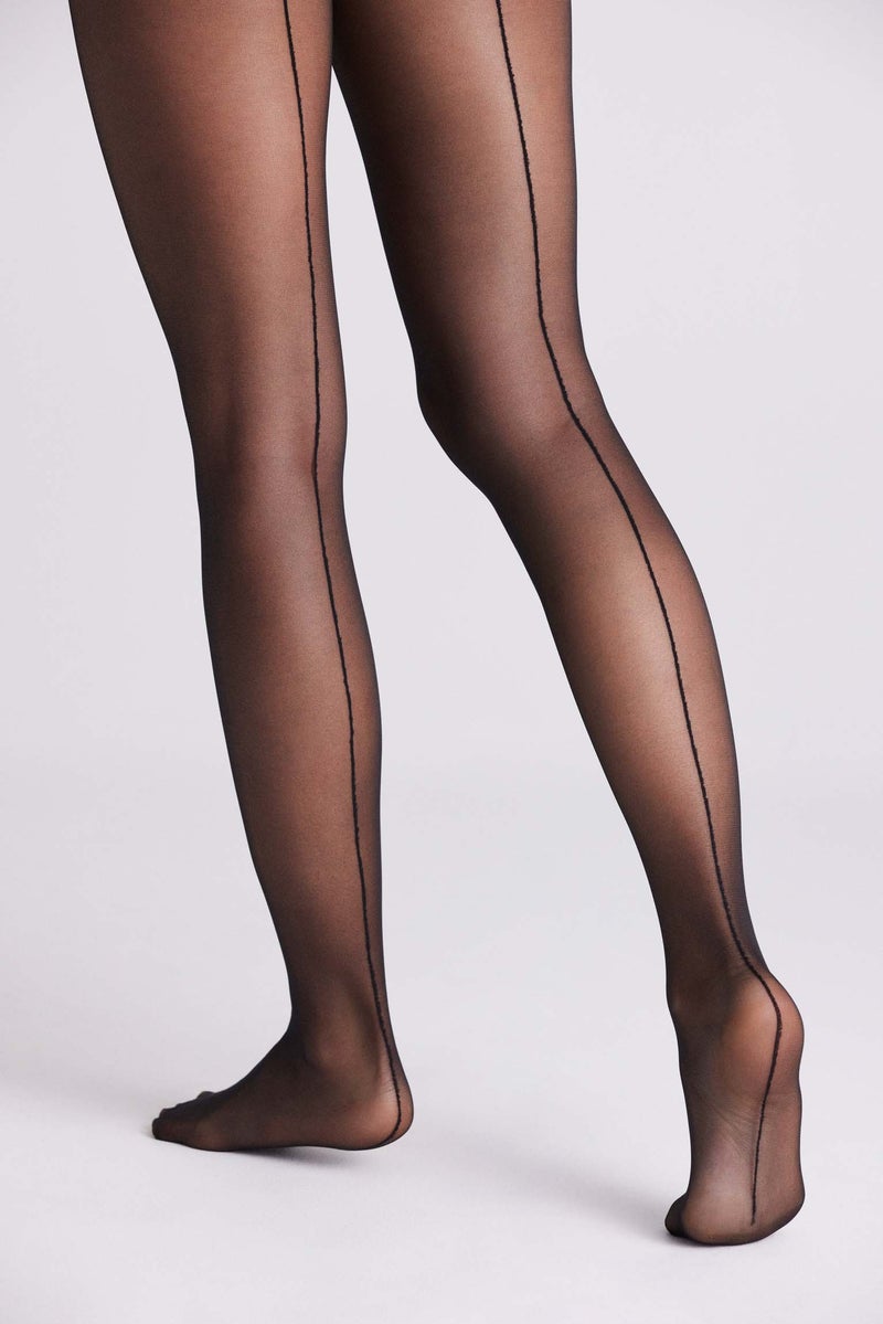 Ysabel Mora 16600 Backseam Tights - Sheer black tights with a back seam line, flat seams, gusset, reinforced toe and comfort waistband.