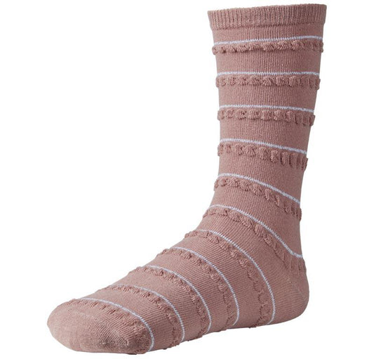 Ysabel Mora 12607 - pale pink cotton ankle socks with silver and ruched horizontal stripes