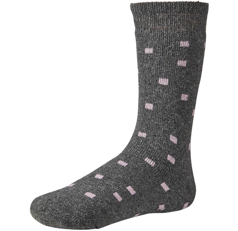 Ysabel Mora 12625 - grey angora socks with pink square pattern