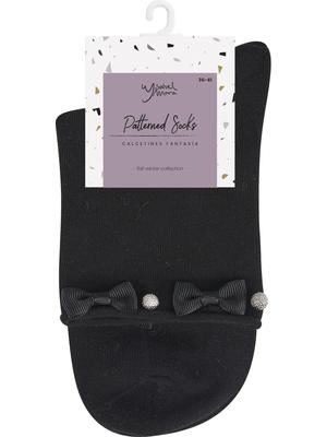 Ysabel Mora 12645 Little Bow Socks - black fashion ankle socks with bows and silver beads