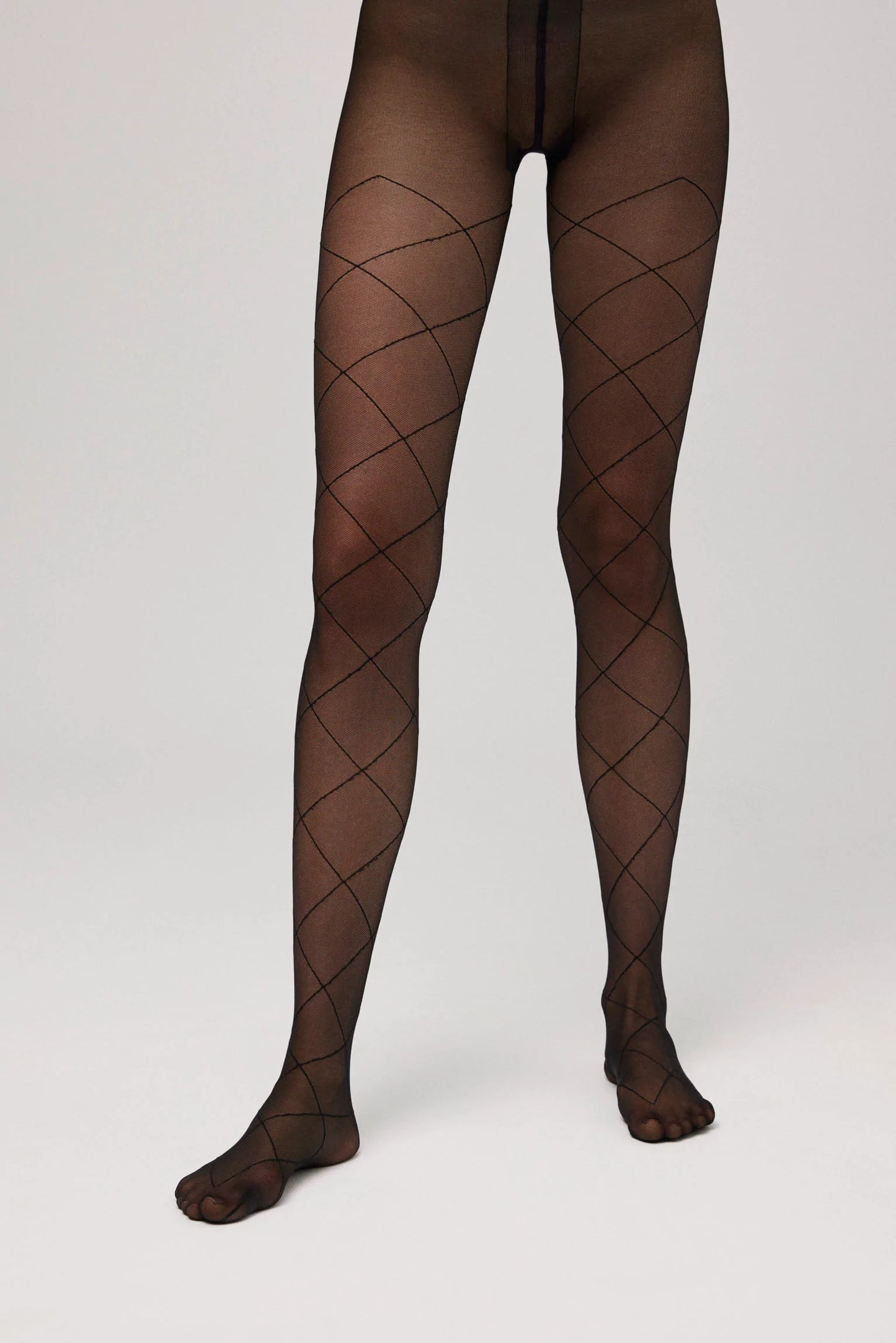Ysabel Mora 16005 Diamond Tights - Sheer black micro mesh style fashion tights with a woven diamond pattern.