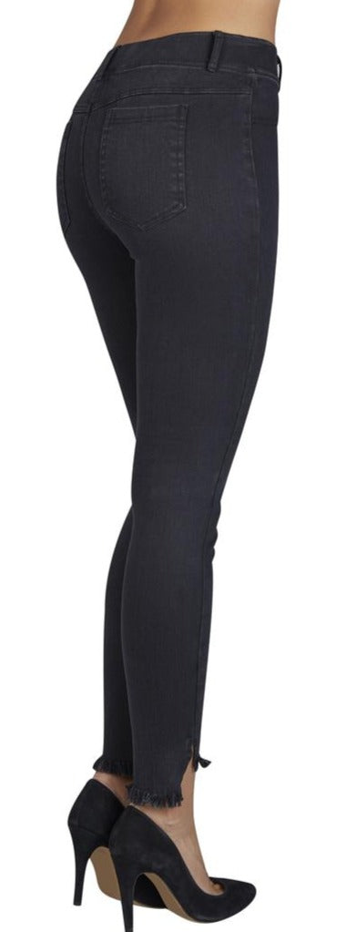 Ysabel Mora 70234 Distressed Jeggings - stretch black denim jeans leggings with frayed cuffs