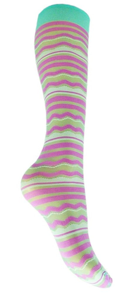 Omsa 489 Bahia Gambaletto - Stripe and wavy patterned fashion knee-highs in turquoise and purple