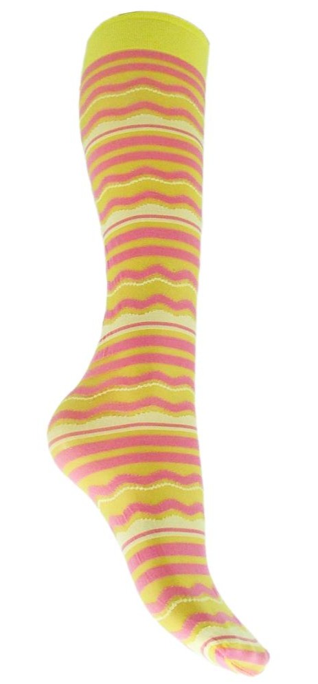 Omsa 489 Bahia Gambaletto - Stripe and wavy patterned fashion knee-highs in yellow and pink