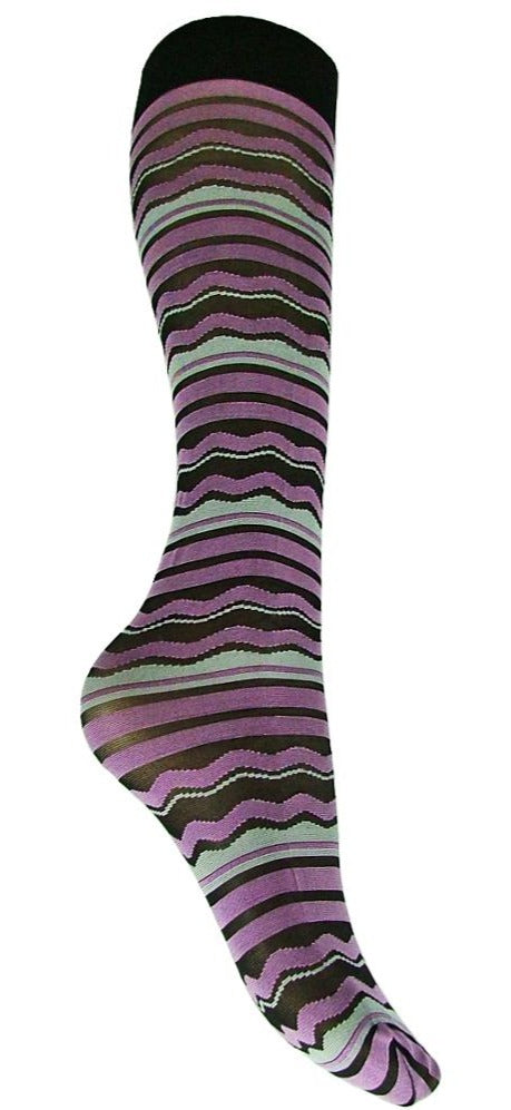 Omsa 489 Bahia Gambaletto - Stripe and wavy patterned fashion knee-highs in black and pink