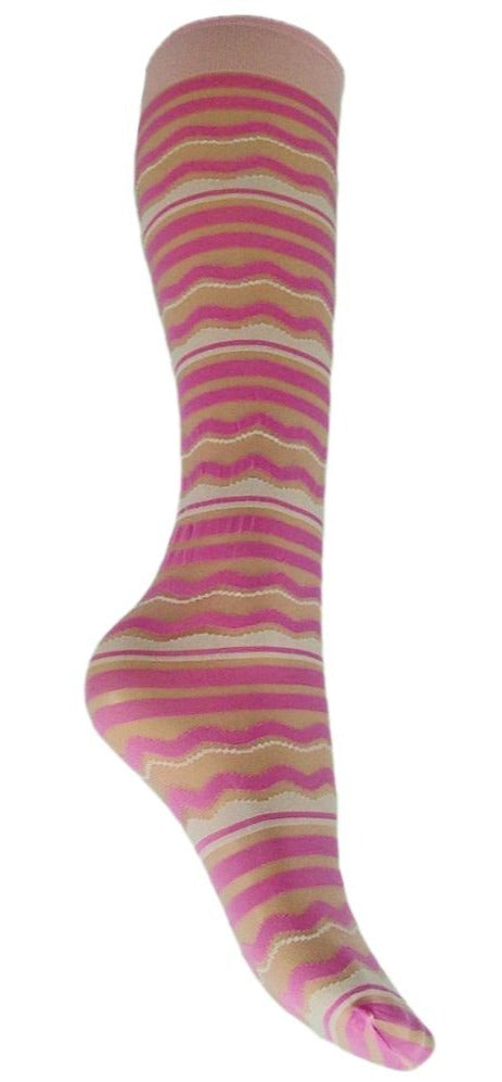 Omsa 489 Bahia Gambaletto - Stripe and wavy patterned fashion knee-highs in shades of pink