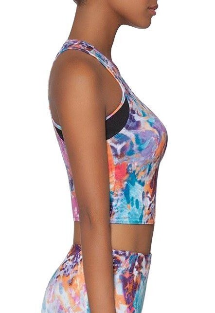 BasBlack Caty Top 30 - multicoloured leopard print cropped sports bra top