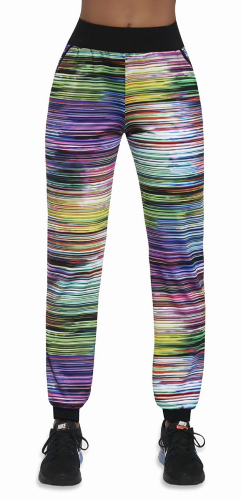 BasBlack Tropical - 90's style multicoloured stripe print stretch jogger style tracksuit bottoms