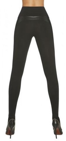 BasBleu Ally Leggings - high waisted control top faux leather panelled leggings