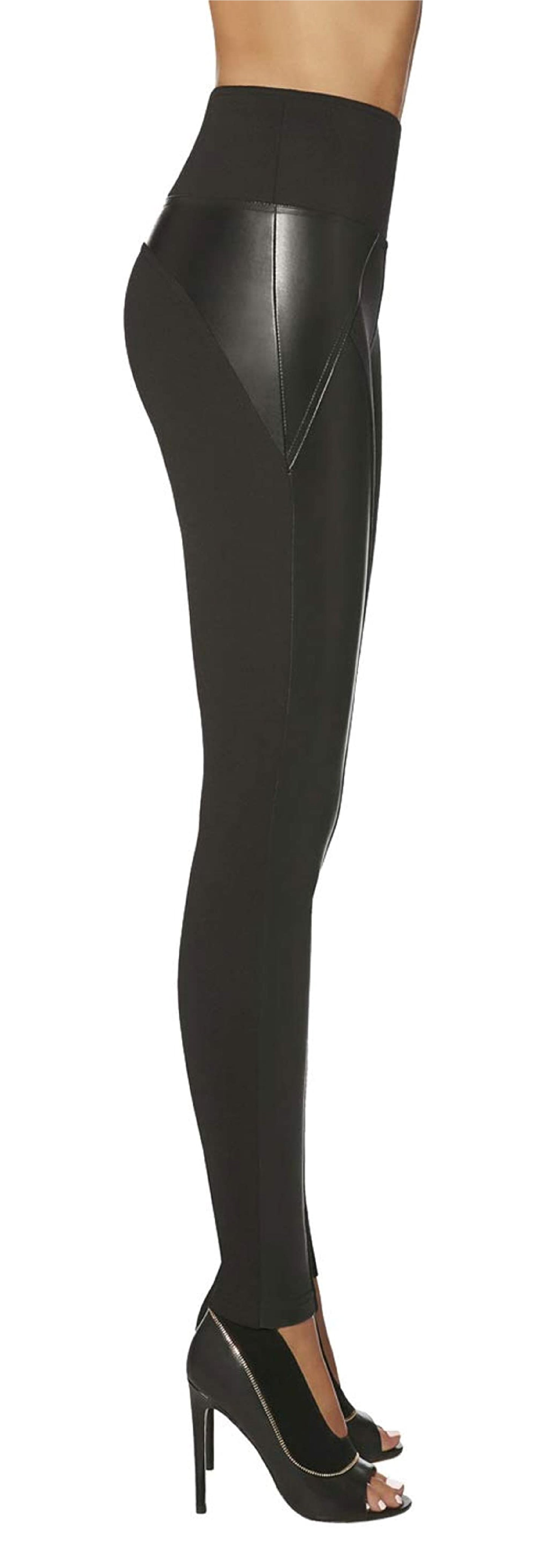 BasBleu Ally Leggings - high waisted control top faux leather panelled leggings