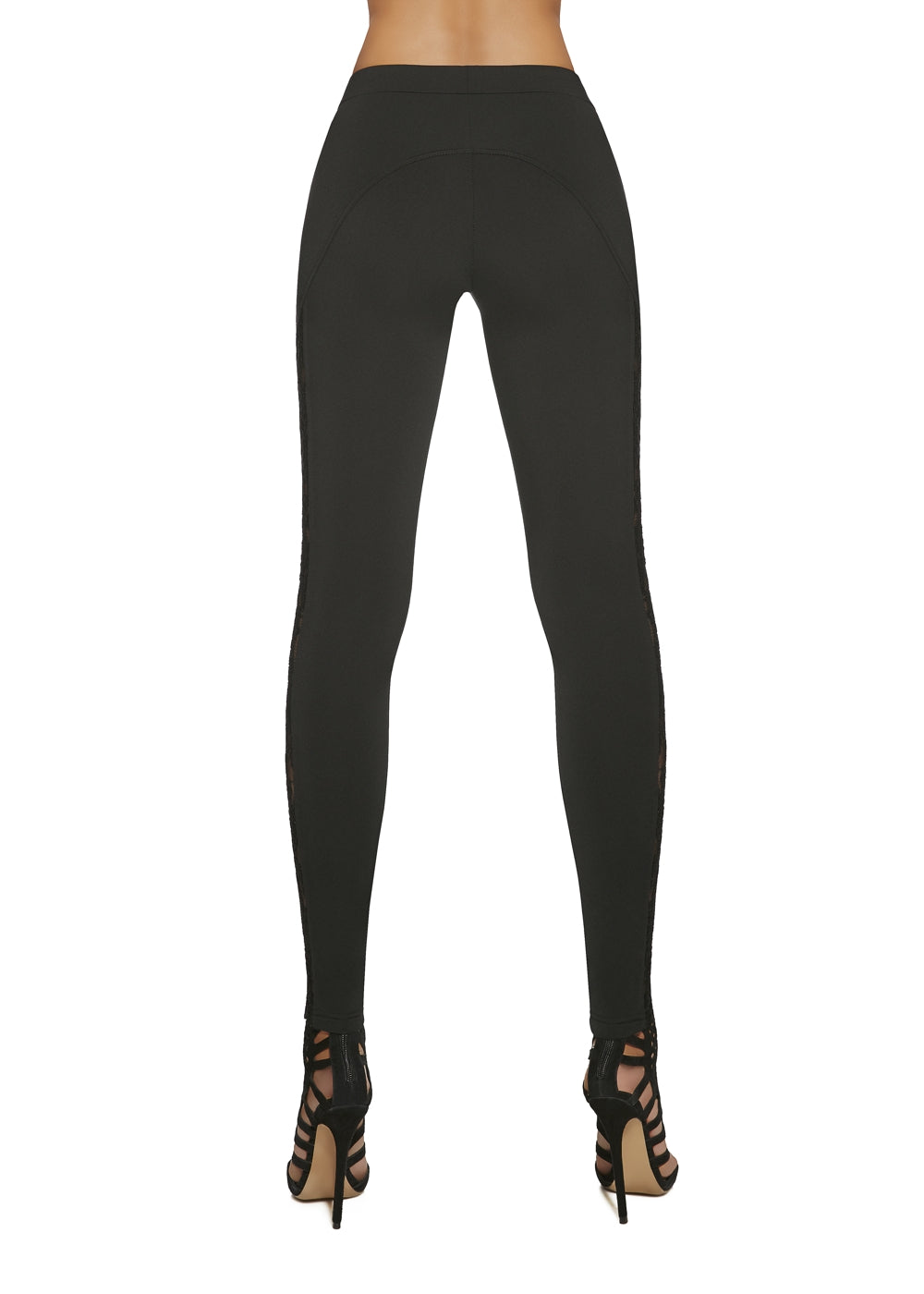BasBleu Meloe Leggings - black fleece lined thermal leggings with a lace side panel stripe