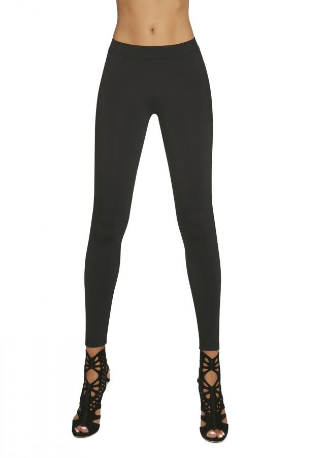 BasBleu Meloe Leggings - black fleece lined thermal leggings with a lace side panel stripe