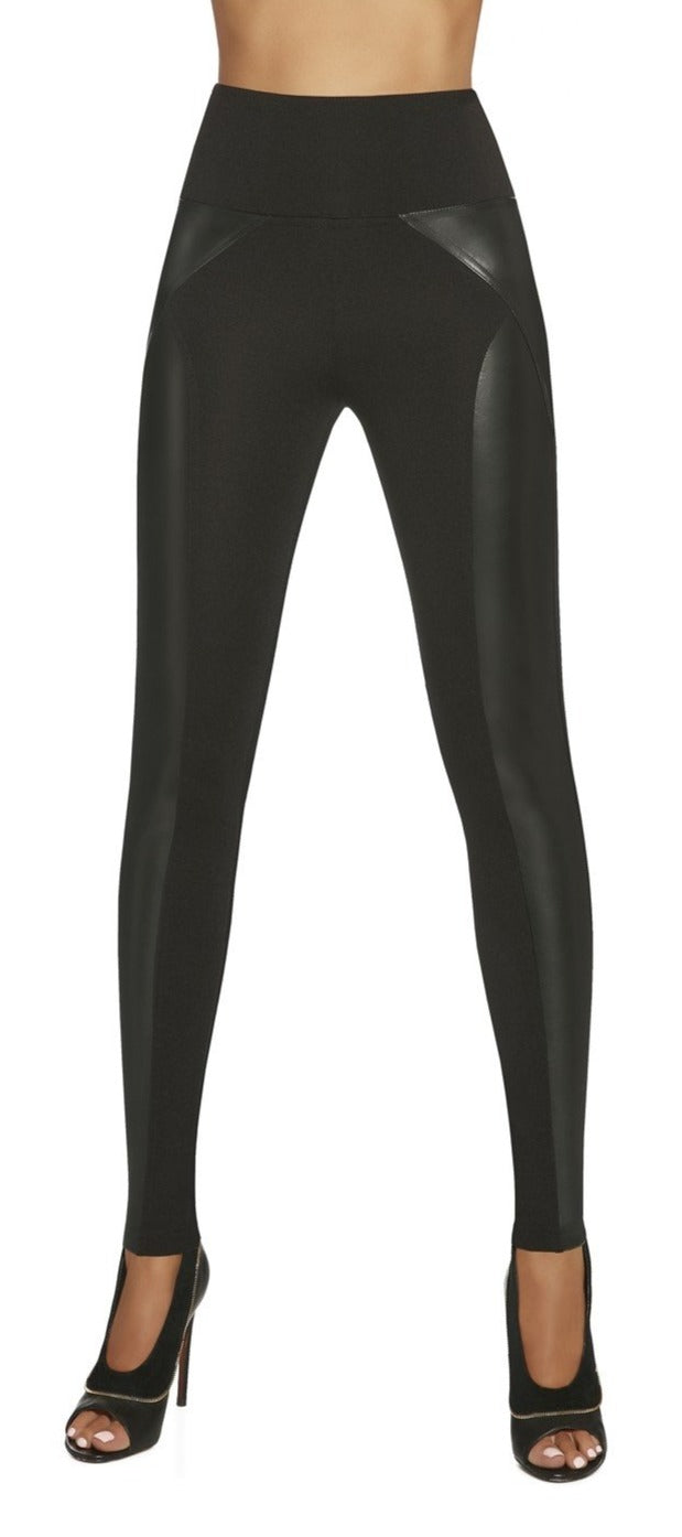 BasBleu Ally Leggings - high waisted control top faux leather panelled leggings