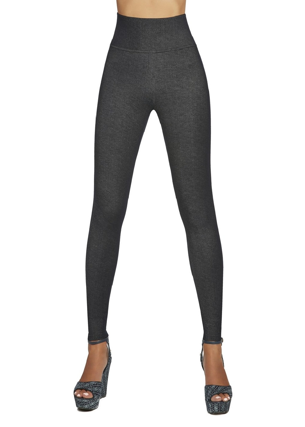 BasBleu Blair Leggings - High waisted light weight dark denim look leggings with a deep strong elasticated waistband.
