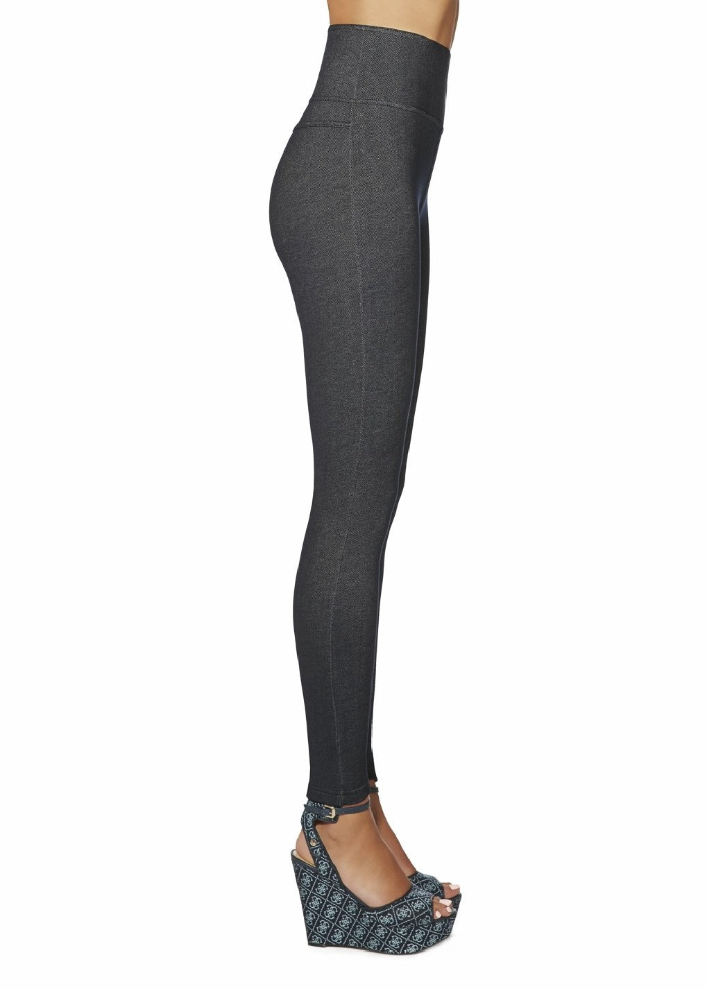 BasBleu Blair Leggings - High waisted light weight dark denim look leggings with a deep strong elasticated waistband.