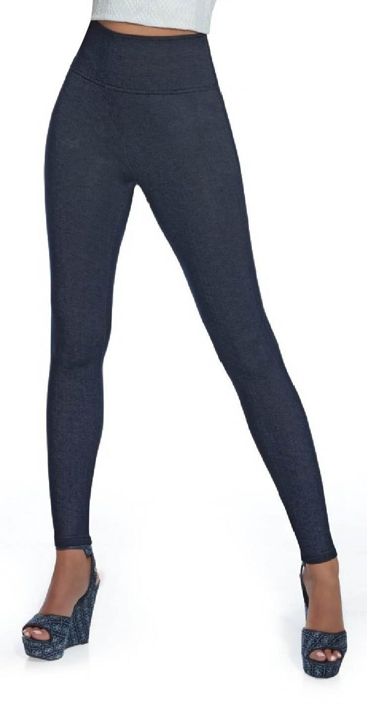 BasBleu Blair Leggings - High waisted light weight dark denim look leggings with a deep strong elasticated waistband.