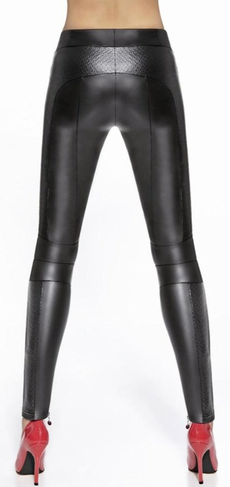 BasBleu Salma Leggings - black faux leather biker style trouser leggings