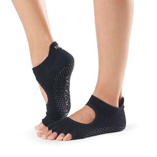 ToeSox Bellarina Half Toe - black pilates yoga socks with open toes and grip sole