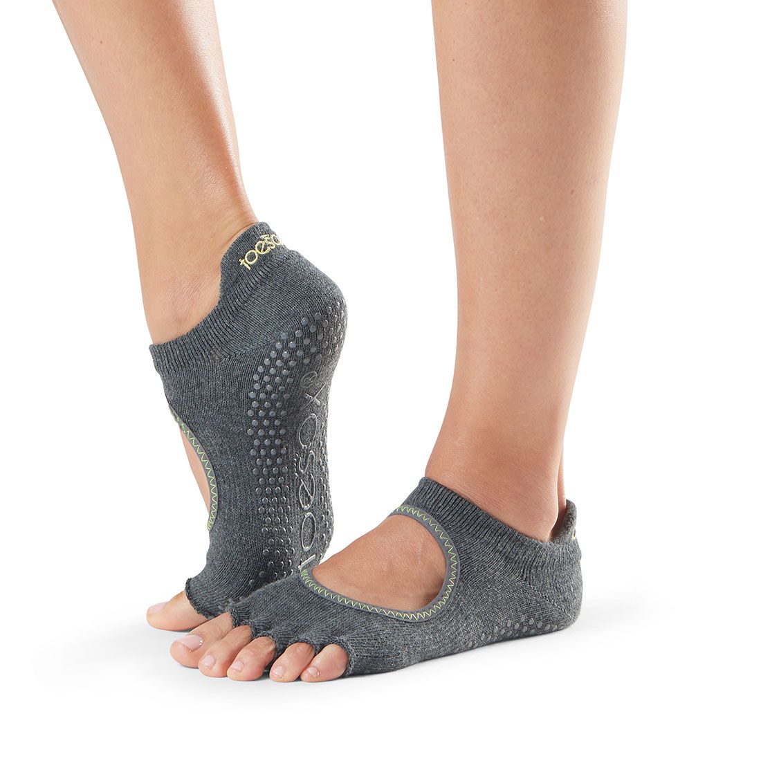 ToeSox Bellarina Half Toe - dark grey pilates yoga socks with open toes and grip sole