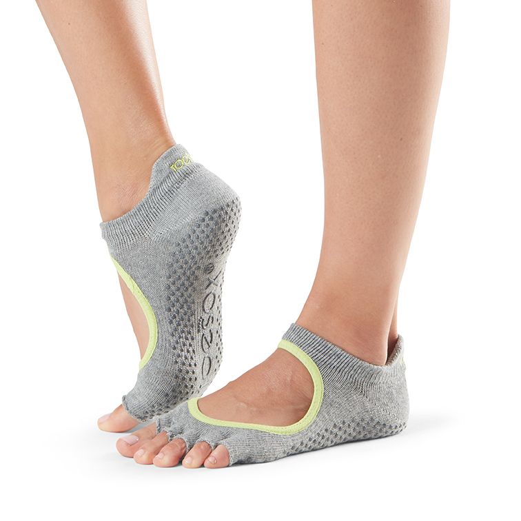 ToeSox Bellarina Half Toe - light grey pilates yoga socks with open toes and grip sole