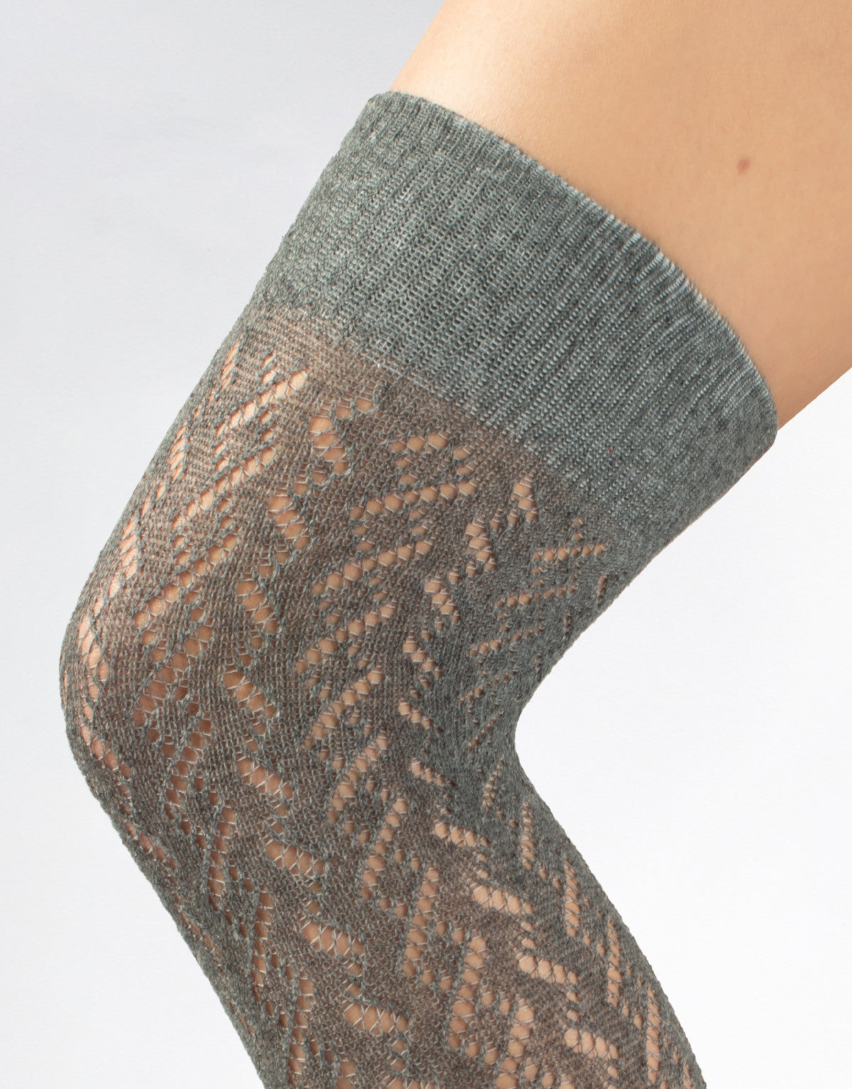 Calzitaly Chevron Over-Knee Socks - Grey knitted over the knee socks with an openwork cable style pattern, plain elasticated cuff and plain toe.