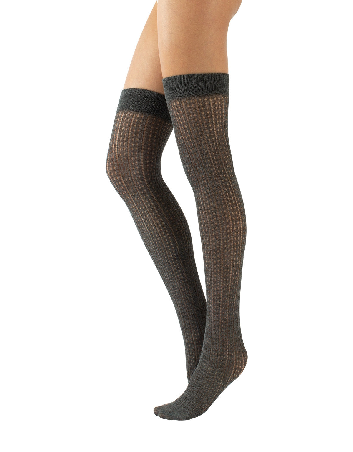 Calzitaly Geometric Over-Knee Socks - Knitted grey over the knee socks with an openwork spotted vertical rib style pattern, plain elasticated cuff and plain toe.