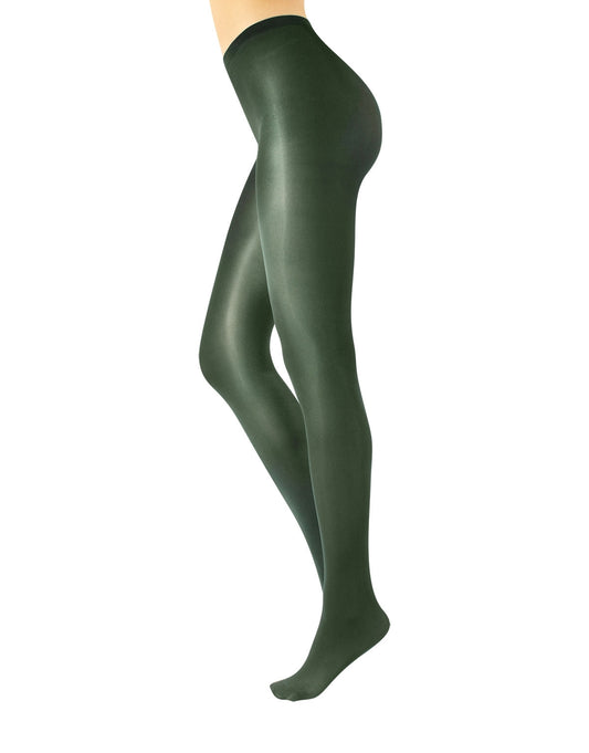 Calzitaly Glossy Tights - Dark bottle green ultra opaque tights with a shiny satin finish.