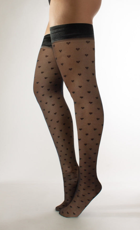 Calzitaly Heart Hold-ups - Sheer black fashion hold-ups with all over heart pattern.