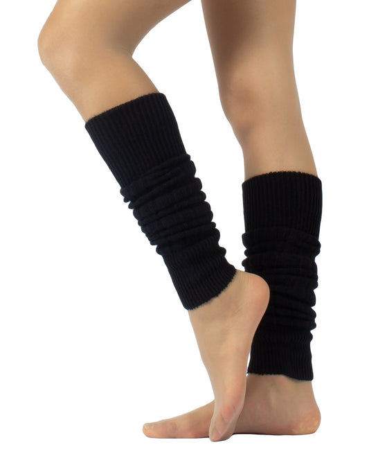 Calzitaly Angora Touch Leg Warmer - Super soft black ribbed knitted legwarmers with elasticated cuffs, can be worn over the knee or scrunched down.
