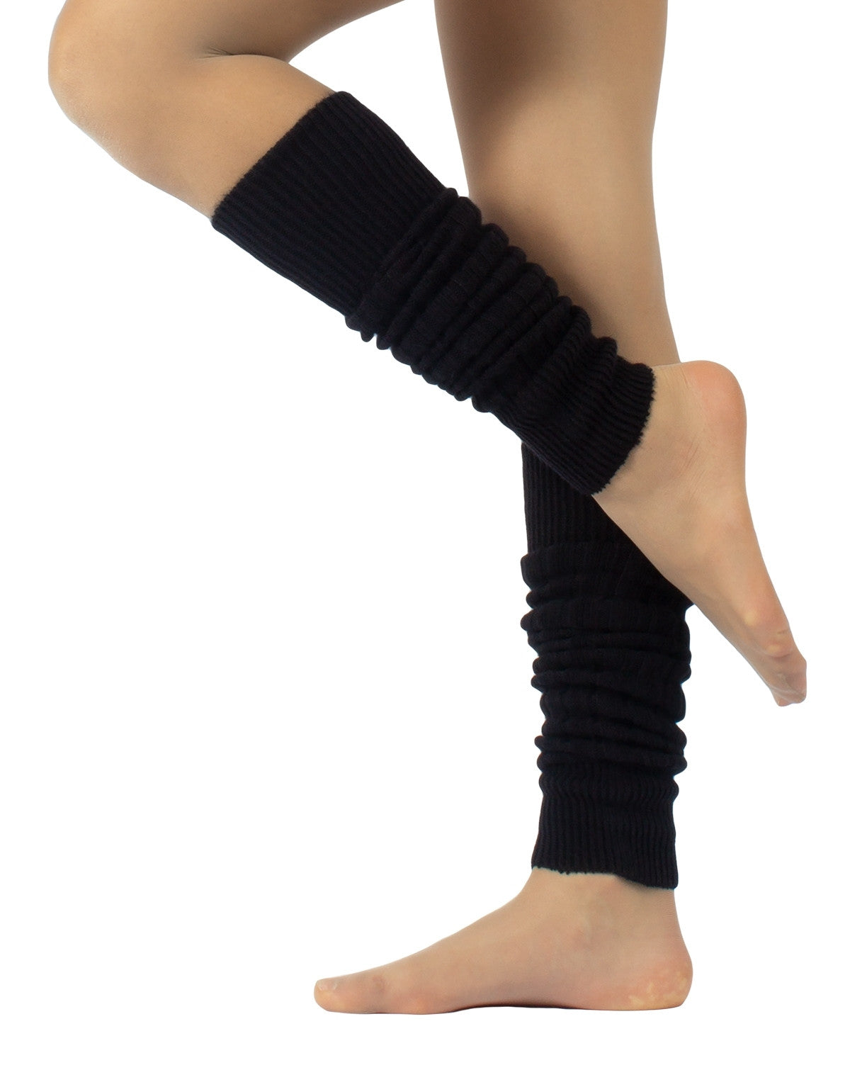 Calzitaly Angora Touch Leg Warmer - Super soft black ribbed knitted legwarmers with elasticated cuffs, can be worn over the knee or scrunched down.
