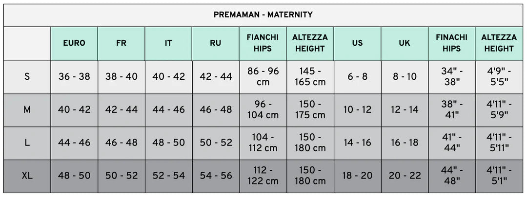 Calzitaly - Maternity Size Chart