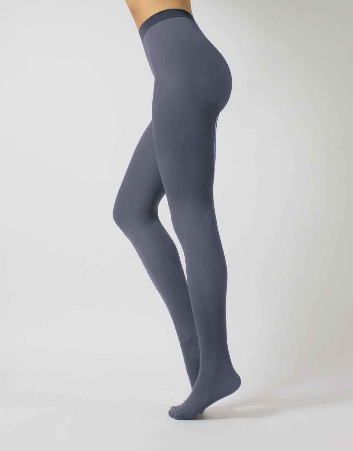 Calzitaly Melange Seam Tights - Denim blue opaque fashion tights with a knitted fleck effect, white back seam.
