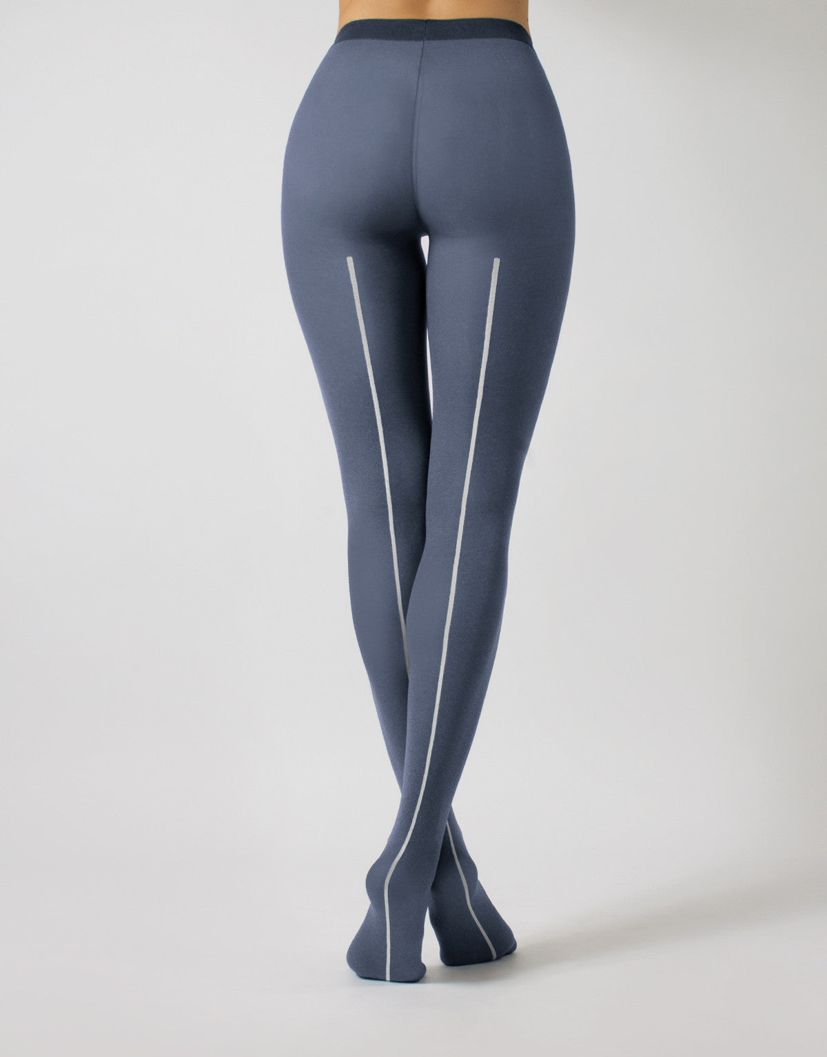 Calzitaly Melange Seam Tights - Denim blue opaque fashion tights with a knitted fleck effect, white back seam.