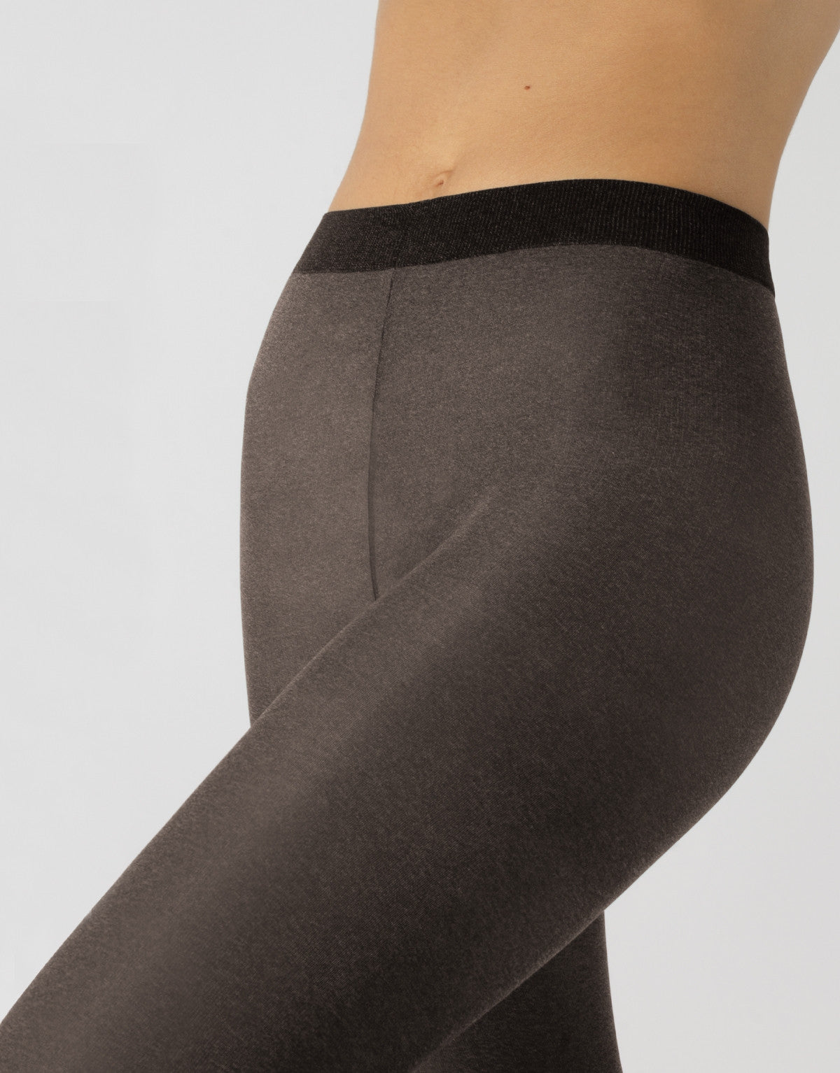 Calzitaly Melange Seam Tights - Dark grey black opaque fashion tights with a knitted fleck effect, white back seam.