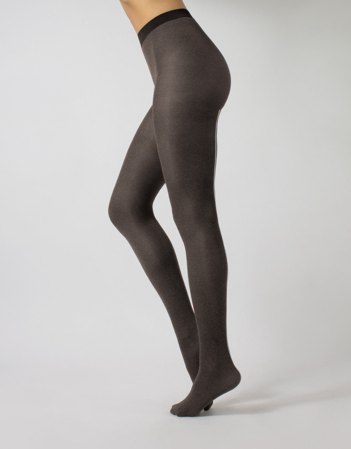 Calzitaly Melange Seam Tights - Dark grey black opaque fashion tights with a knitted fleck effect, white back seam.