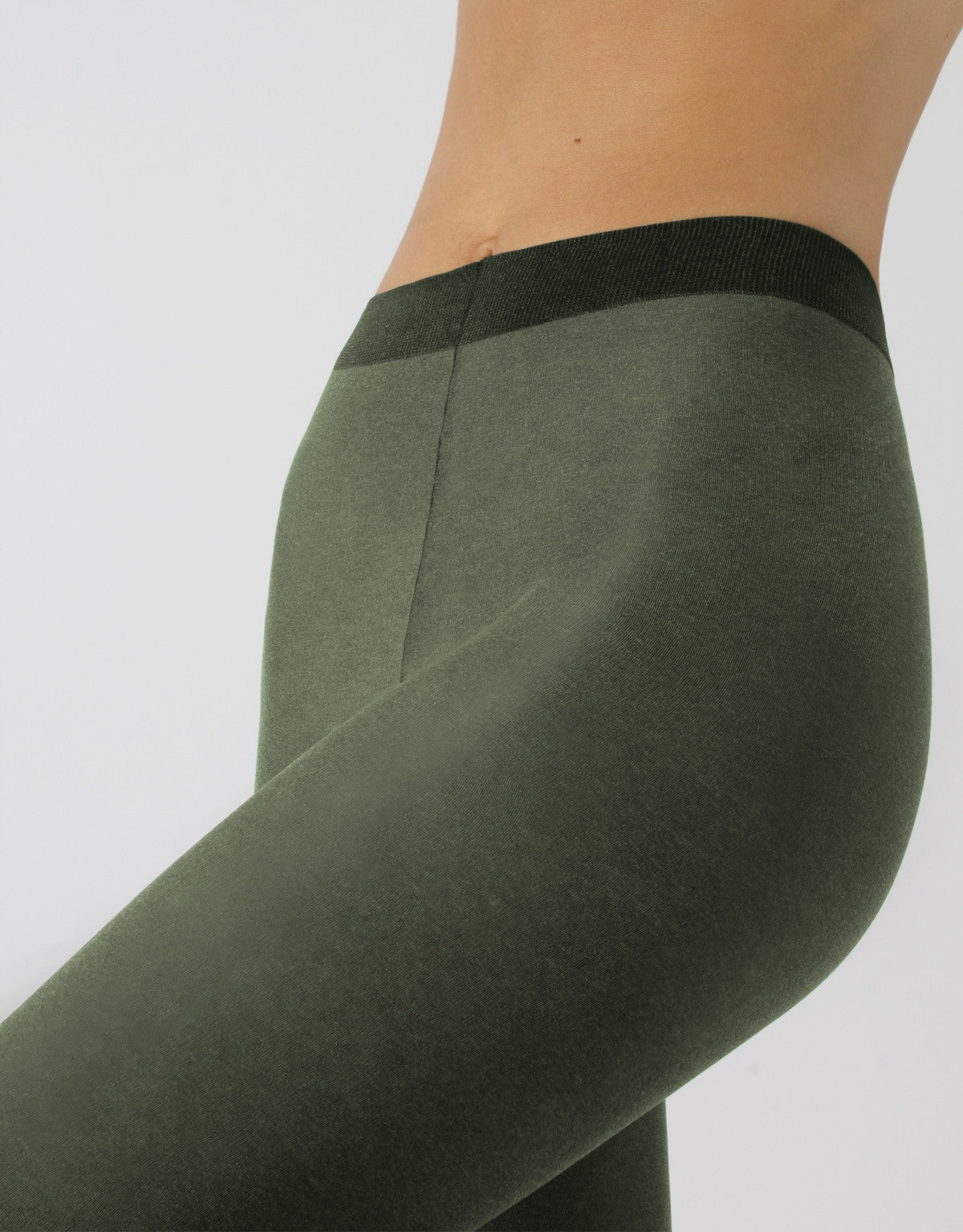 Calzitaly Melange Seam Tights - Dark bottle green opaque fashion tights with a knitted fleck effect, white back seam.