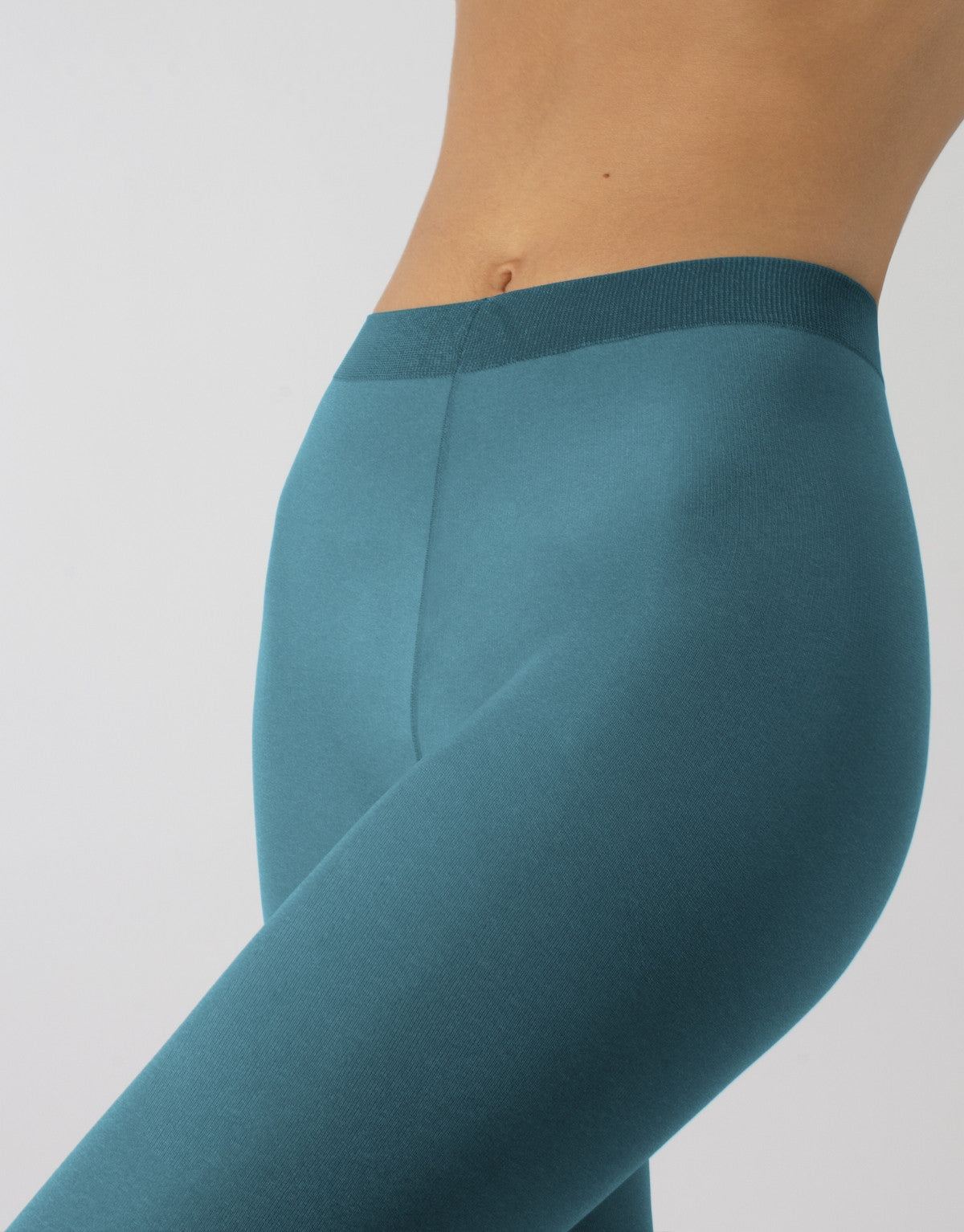 Calzitaly Melange Seam Tights - Teal blue opaque fashion tights with a knitted fleck effect, white back seam.