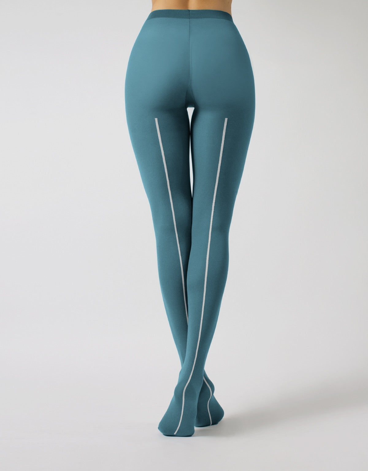 Calzitaly Melange Seam Tights - Teal blue opaque fashion tights with a knitted fleck effect, white back seam.